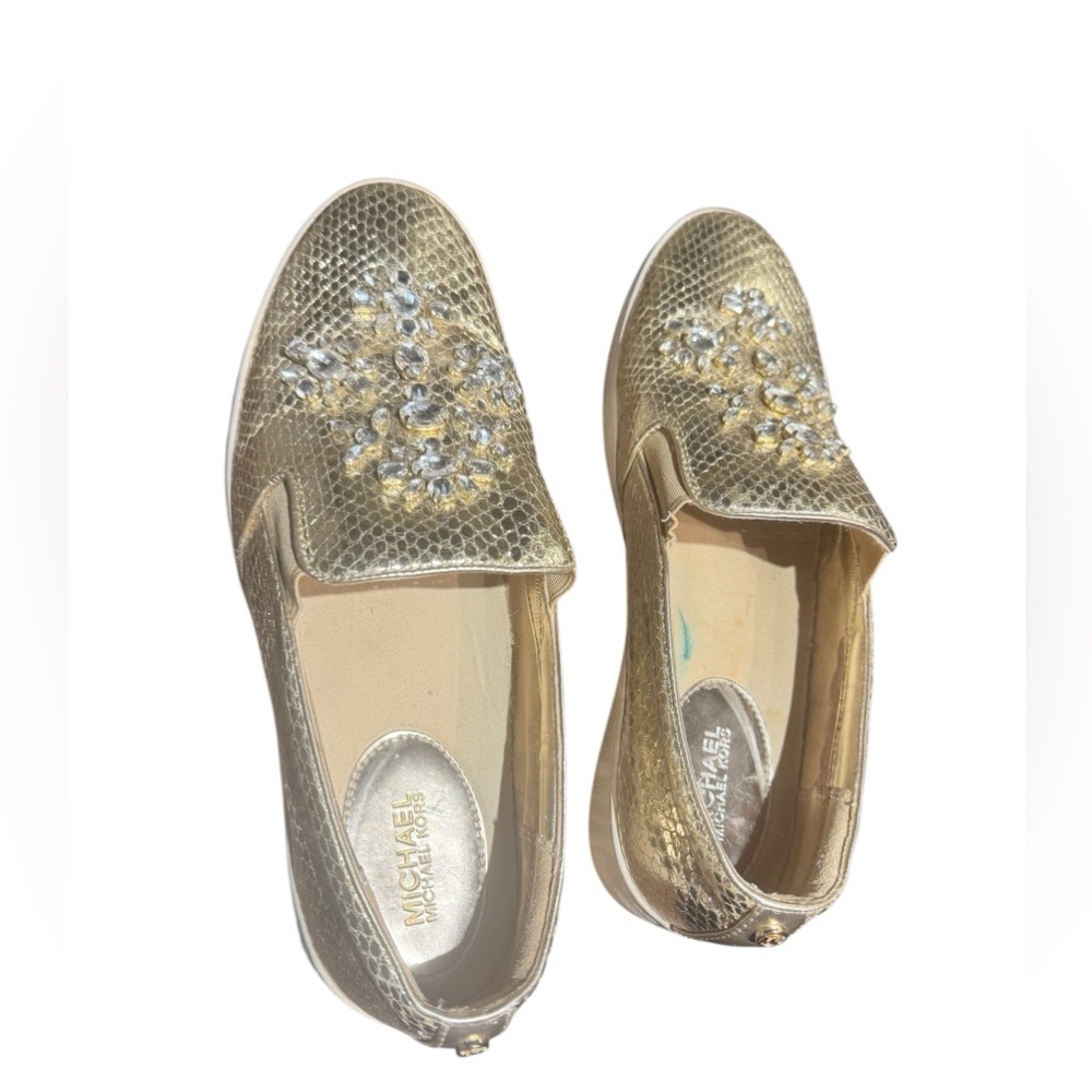 Michael Kors Gold Embellished Slip-On Sneakers - Picture 15 of 15